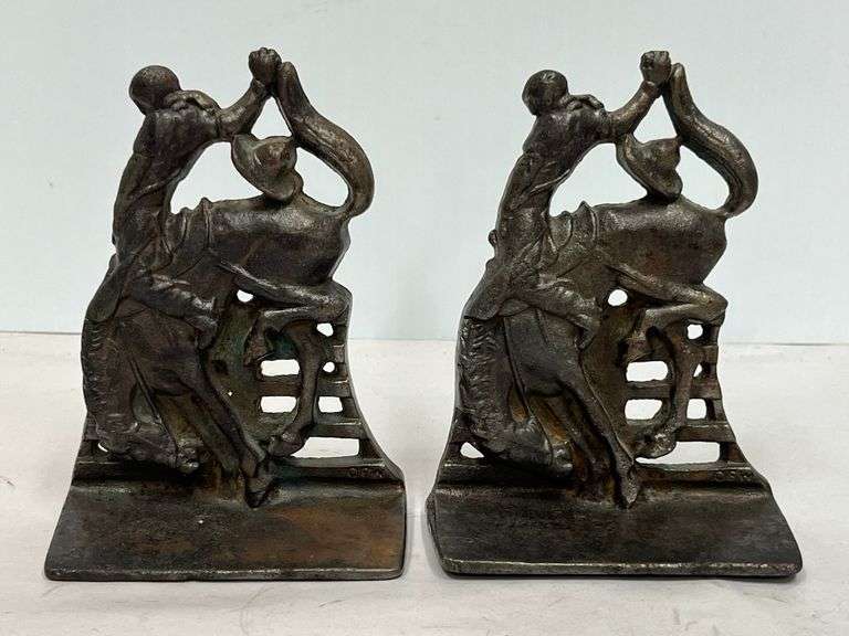Vintage Cast Iron Bucking Bronco & Cowboy Bookends