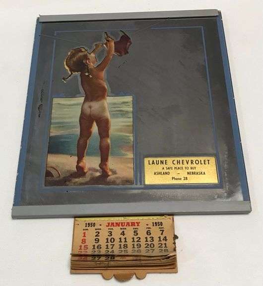 1950 Ashland, Nebraska - “Laune Chevrolet” - Advertising Mirror with Calendar
