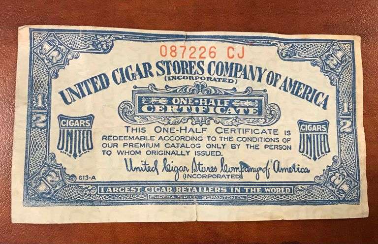United Cigar Stores - One Half Certificate