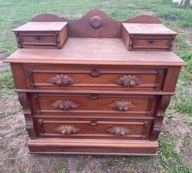 Walnut Three Drawer Chest of Drawers w/ Carved Pulls - Restoration Project