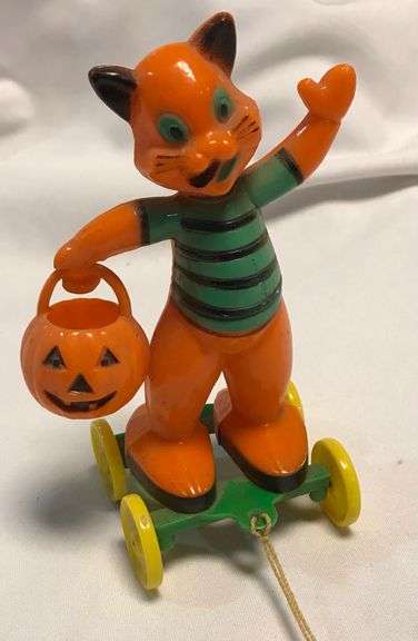 1950’s Rosbro Co. Cat Halloween Pull Toy Candy Container - Hard Plastic ...