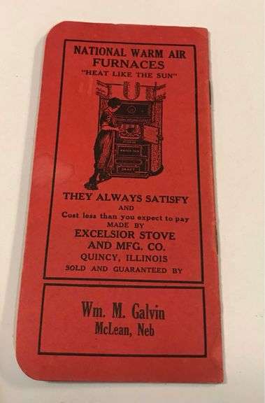 McLean, Nebraska “Wm. M. Galvin” - National Stoves & Furnaces - Advertising Pocket Notebook