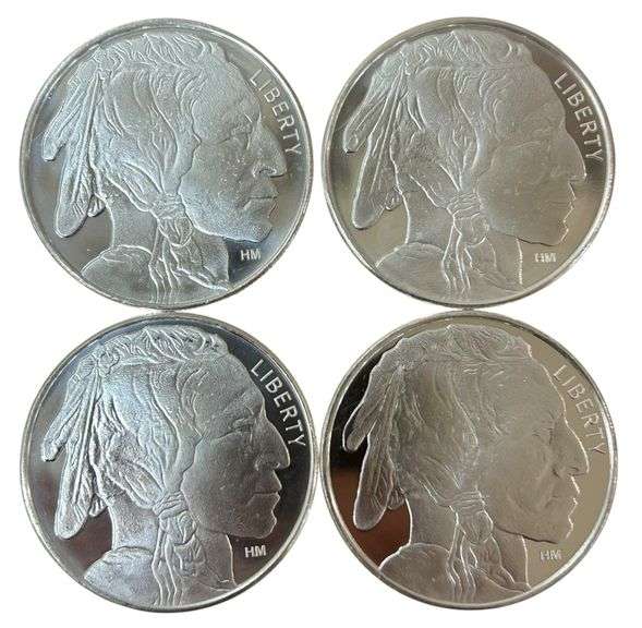 (4x) 1 Oz Fine Silver Rounds - Indian/Buffalo Desgin