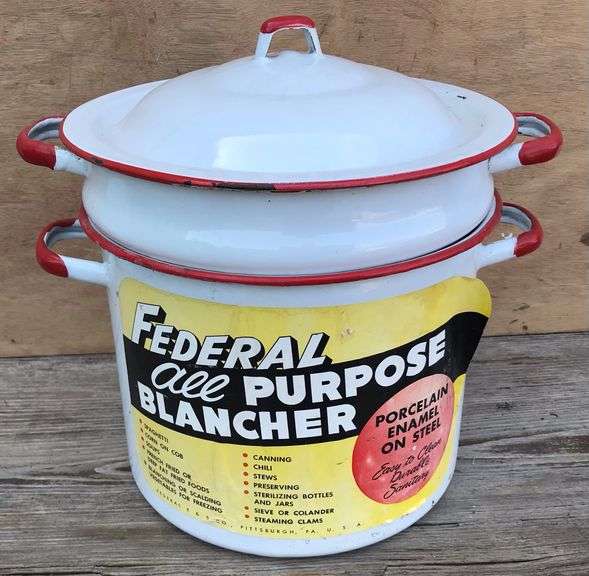 Red & White Enamel - Federal All Purpose Blancher - w/ Original Tag