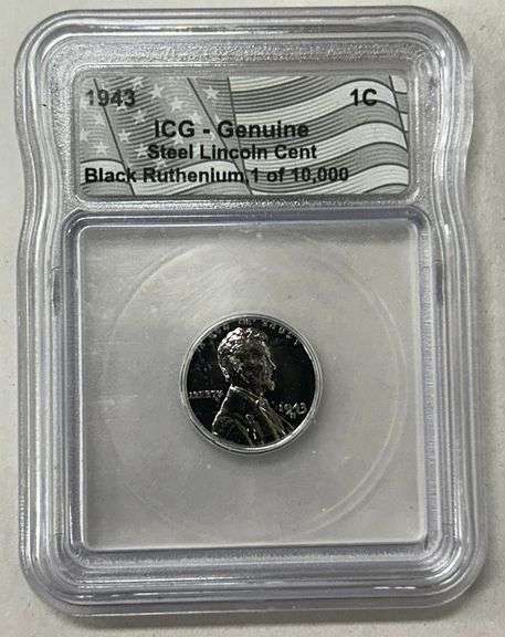 1943 Lincoln Steel Wheat Cent - ICG Black Ruthenium