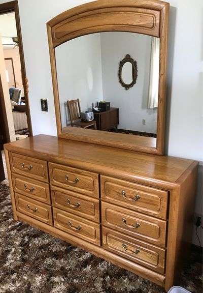 Oak Chest of Drawers with Mirror - Webb Furniture Co.