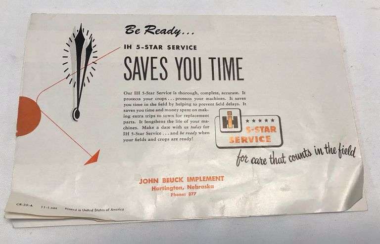 John Beuck Implement - Hartington, Nebraska - International Five Star Service Mailer