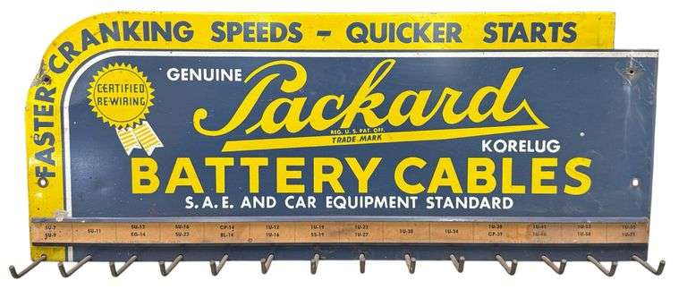 Vintage "Packard Battery Cables" Store Rack Display Sign