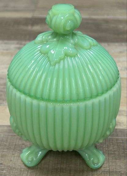 Vintage Jadeite Green Footed Lidded Candy Dish - 6" Tall