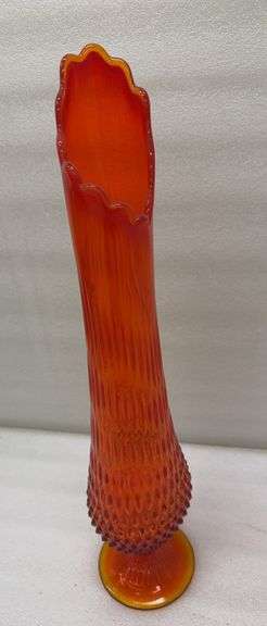 Fabulous Hobnail Orange Glass Vase — 19 1/2 inches Tall