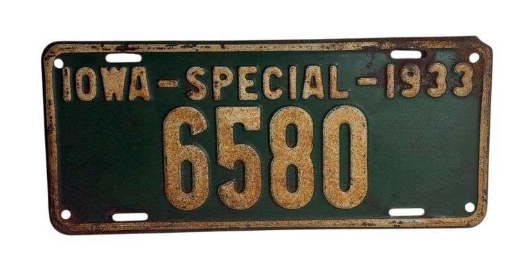 1933 "Iowa Special" Metal License Plate
