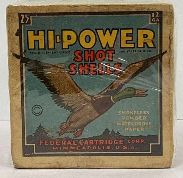 Federal 12 Ga "Hi-Power Shot Shells" Vintage Ammo Box - Full