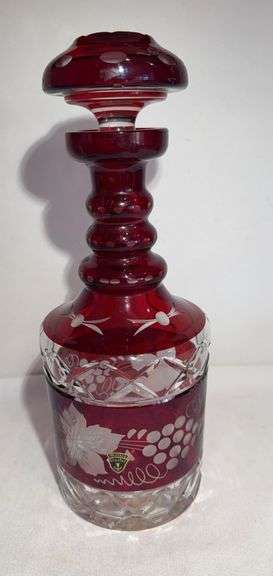 Witting Crystal Ruby Cut to Clear Decanter