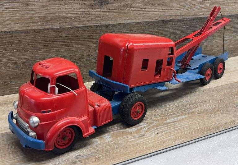 Pressed Steel Semi-Truck & Crane Trailer - Repainted