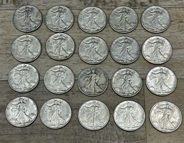 (20x) 1943-D Walking Liberty Silver Half Dollars