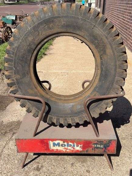 Early Mobil Tire Display Rack with Good Year Tire