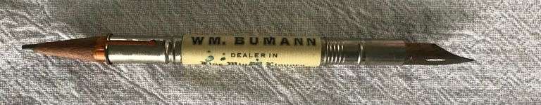 EARLY ADVERTISING BULLET PENCIL WITH DIP PEN FROM BLOOMFIELD NEBRASKA