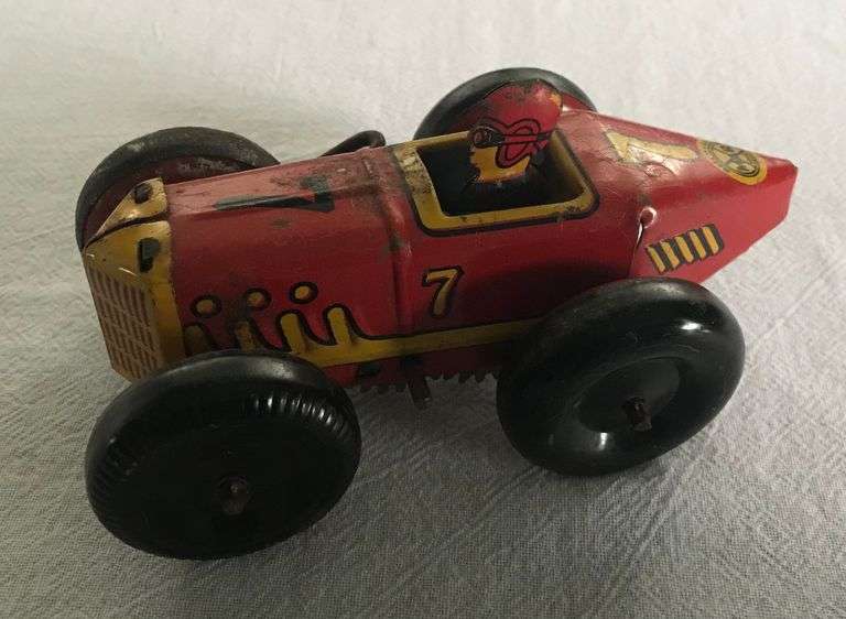 OLD MARX TOY NUMBER 7 RACE CAR-TIN LITHOGRAPH & WIND-UP