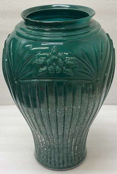 Green Glass Floor Vase - 16" Tall