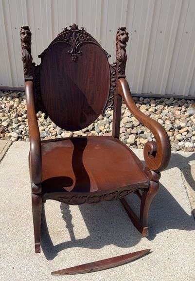 Victorian Style Rocking Chair with Lion Head Carvings  - Restoration Project Piece