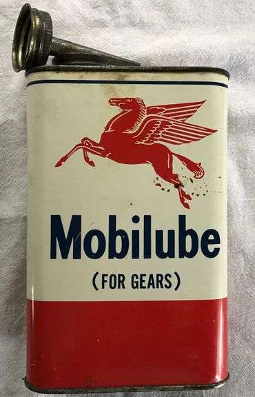 EXCELLENT VINTAGE “MOBILUBE” QUART ADVERTISING CAN-OUTBOARD GEAR LUBE