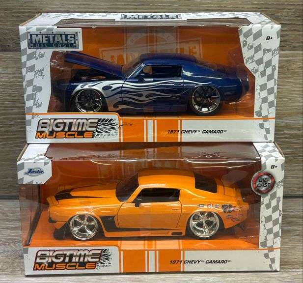 (2x) 1971 Chevy Camaro - Blue & Orange - Jada Toys 1/24 Scale