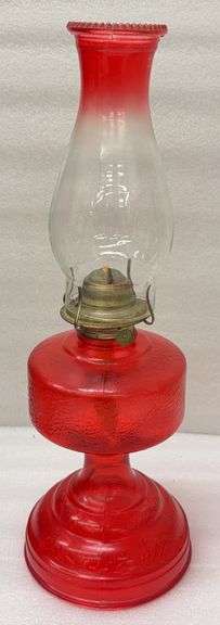 Red Kerosene Lamp with Chimney