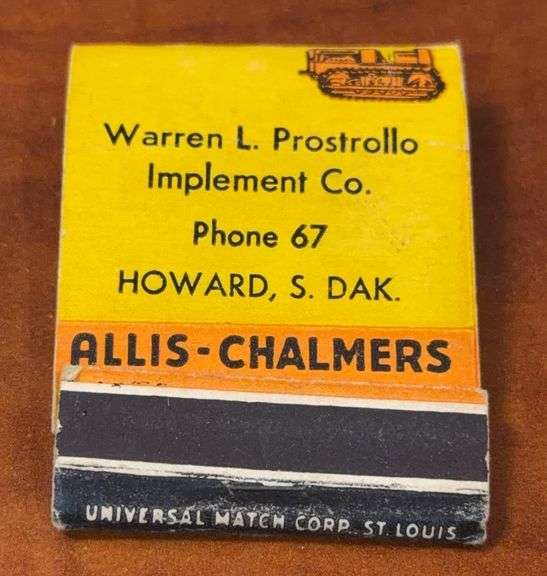 Howard, South Dakota  "Allis Chalmers - Warren Prostrollo Implement" - Match Book