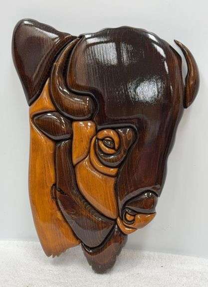 Decorative Wall Bison Head - Wild Wood Intarsia