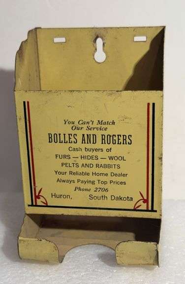 Huron, South Dakota "Bolles & Rogers" Furs-Hides-Wool- Pelts & Rabbits - Match Holder