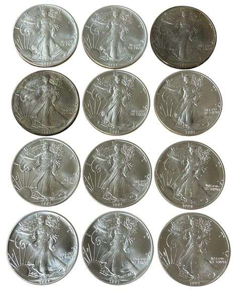 (12x) 1991 American Silver Eagles