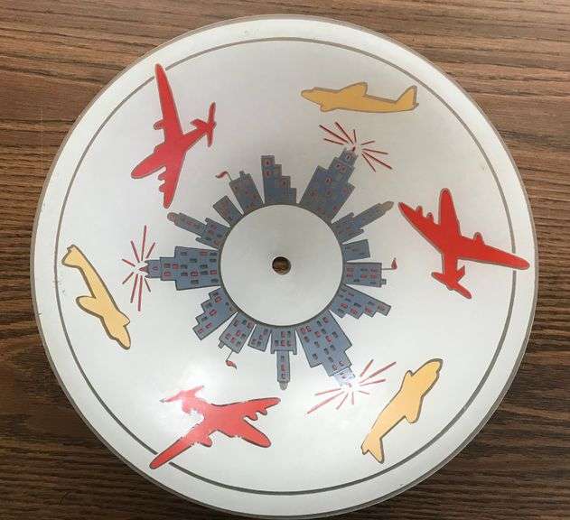 ODD & MCM LIGHT SHADE WITH AIRPLANES & SKY SCRAPPERS