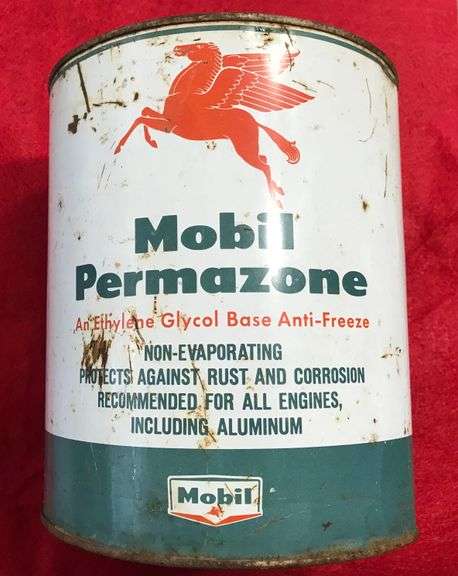 OLD “MOBIL OIL CO” ADVERTISING GALLON ANTI-FREEZE TIN W/“PEGISUS LOGO”