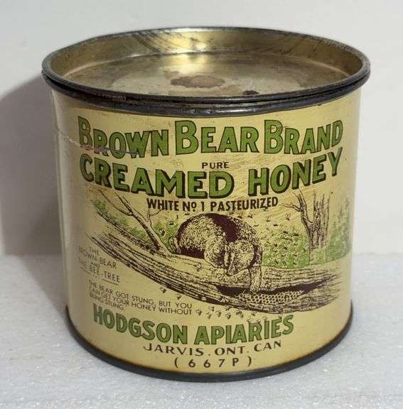 Brown Bear Brand Creamed Honey Tin – Hodgson Apiaries Jarvis Ontario