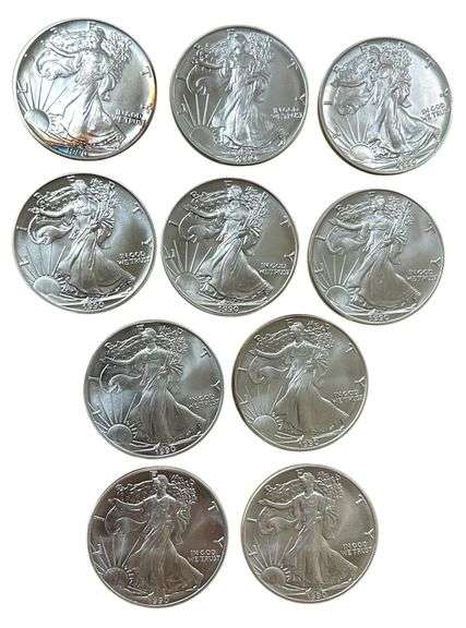(10x) 1990 American Silver Eagles