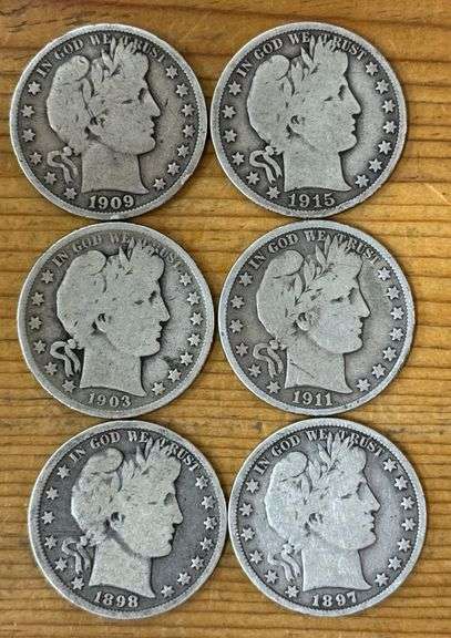 (6x) US Barber Silver Half Dollars
