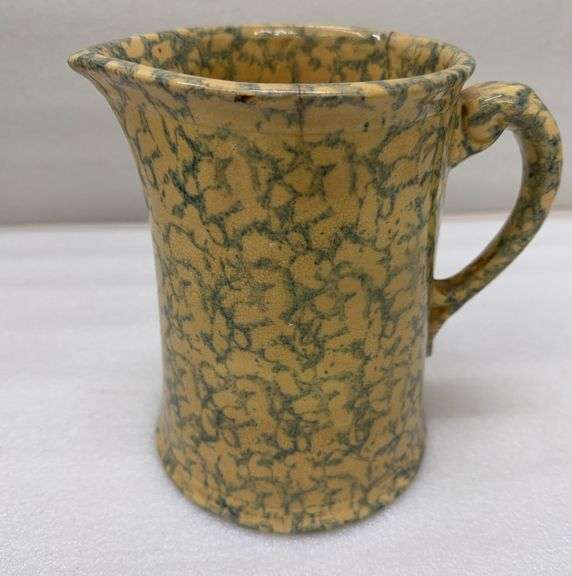 Yellow And Green Spongeware Pottery Pitcher