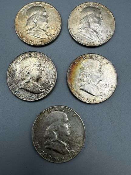 (3) 1951, (2) 1953 Franklin Half Dollars 50c