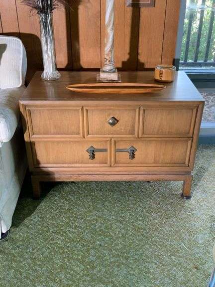 Drexel 2 Drawer Side Table from Late 60s, Dove Tailed Drawers, Measures 34.5” W x 18.5”D x 24”T, Lot