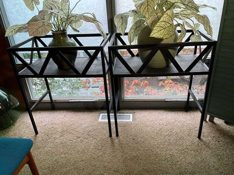 Pair of Wooden Open Stands, Lightweight, Measures 27.5” W x 15.5” D x 31,5” T, Plants Are Not Includ