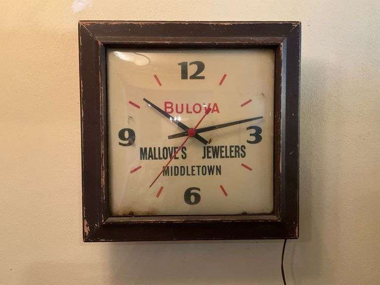 Vintage Bulova Electric Wall Clock, Measures 16.75” Square, Powered On When Plugged In