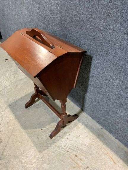 Vintage Wooden Sewing Stand with Hinged Lid