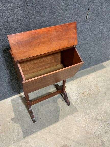 Vintage Wooden Sewing Stand with Hinged Lid