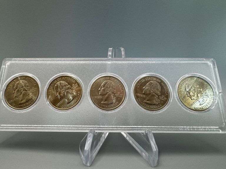 thumbnail image 2 of 2001 Gold 24K Clad U.S. Mint State Quarters Complete Set Of 5 Coins – W/ Capsules 2 of 6