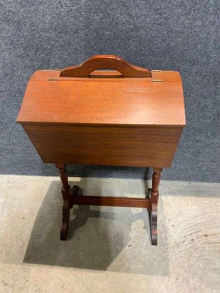 Vintage Wooden Sewing Stand with Hinged Lid
