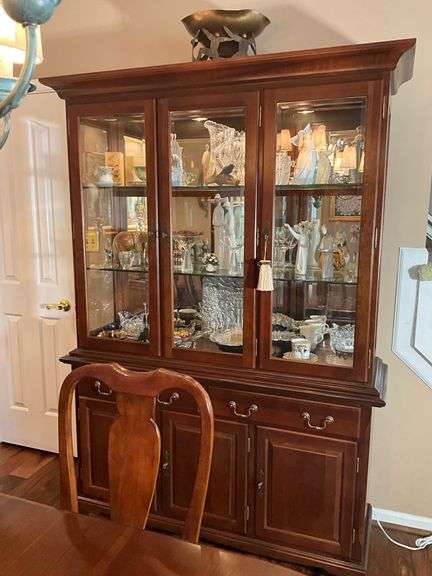 Lighted China Cabinet With Beveled Glass Doors and Glass Shelves and ...