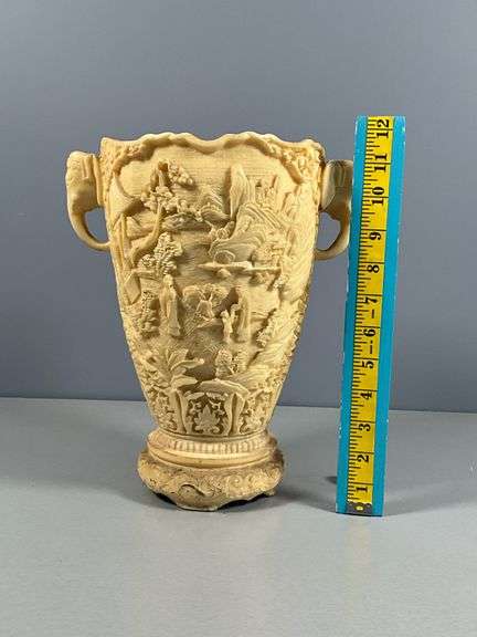 Athens Statues Carved Vase/Urn with Elephant Head Handles, 11.5 Tall, Makers Mark on Bottom