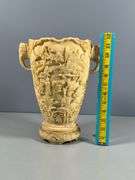 Athens Statues Carved Vase/Urn with Elephant Head Handles, 11.5 Tall, Makers Mark on Bottom