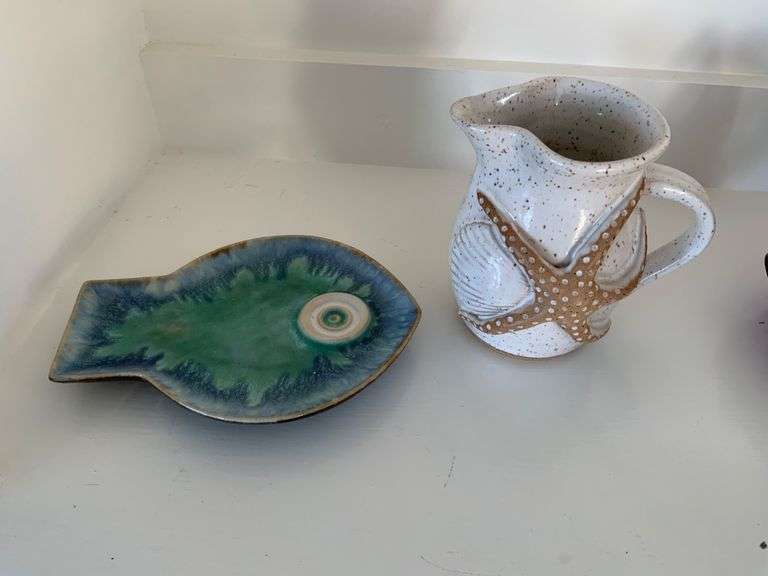 Decorative ceramic pitcher and plate