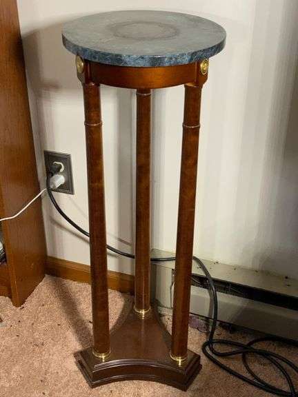 Pedestal Table with Round Marble Top and Wooden Base